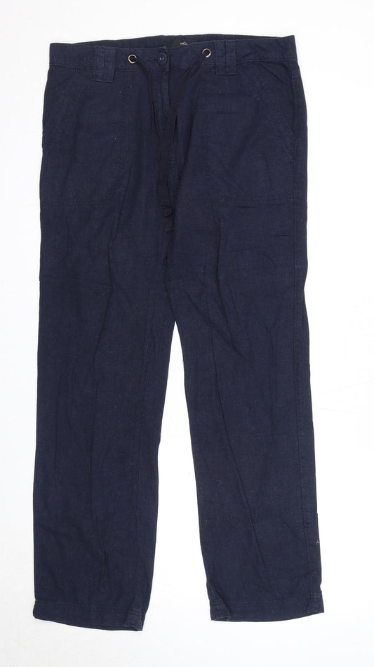 M&Co Womens Blue Linen Trousers Size 10 Regular Zip