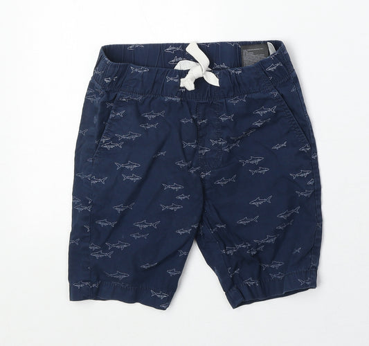 H&M Boys Blue Geometric 100% Cotton Sweat Shorts Size 3-4 Years Regular Drawstring - Shark Print