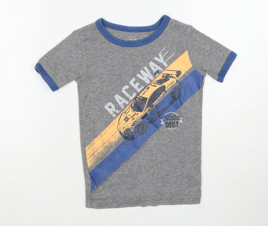 Oshkosh Boys Grey Cotton Pullover T-Shirt Size 4 Years Round Neck Pullover - Race Car