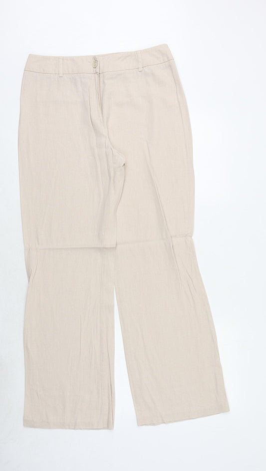 Debenhams Womens Beige Linen Trousers Size 12 Regular Zip