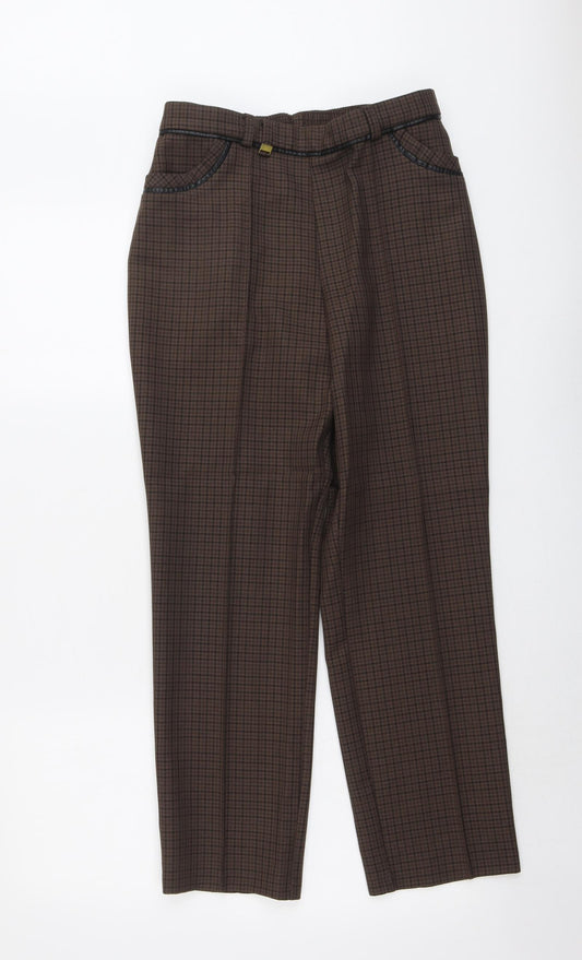 Marks and Spencer Womens Brown Geometric Polyester Chino Trousers Size 10 L26 in Regular