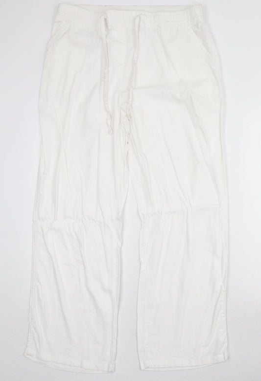Bonmarché Womens White Linen Trousers Size 16 Regular Drawstring