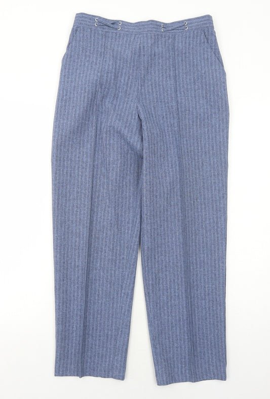 Marks and Spencer Womens Blue Striped Polyester Trousers Size 12 Regular