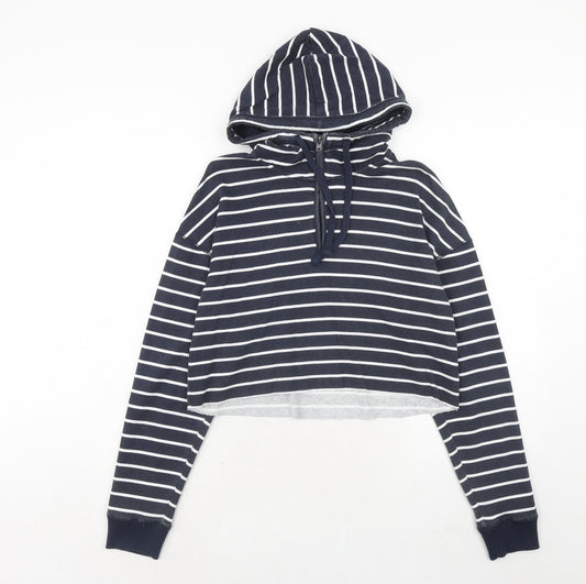 Hollister Womens Blue Striped Cotton Pullover Hoodie Size XS Zip