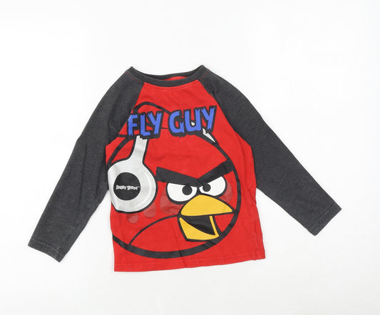 NEXT Boys Red Cotton Pullover T-Shirt Size 5 Years Round Neck Pullover - Angry Birds