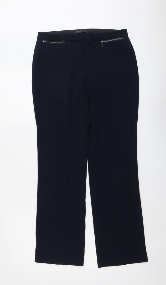 Marks and Spencer Womens Blue Polyester Trousers Size 12 L30 in Regular Button