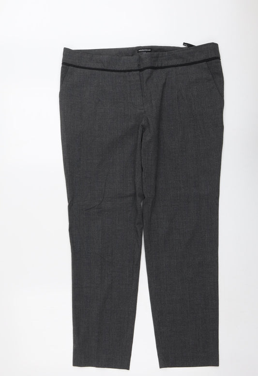 Warehouse Womens Grey Plaid Polyester Trousers Size 16 L27 in Regular Button