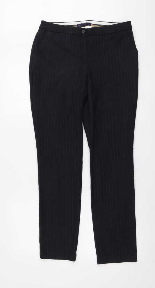 Marks and Spencer Womens Blue Striped Viscose Trousers Size 12 L30 in Regular Button