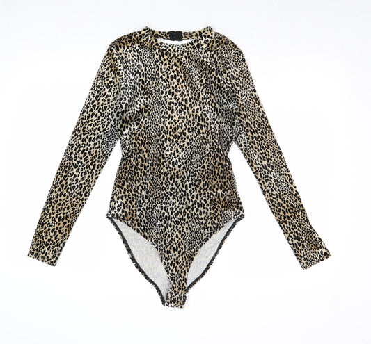 Divided by H&M Womens Multicoloured Animal Print Polyester Bodysuit One-Piece Size M Hook & Eye - Leopard Print