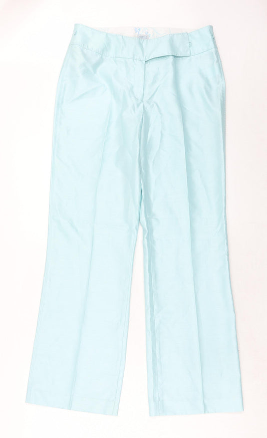 Oasis Womens Blue Polyester Trousers Size 10 Regular Hook & Eye