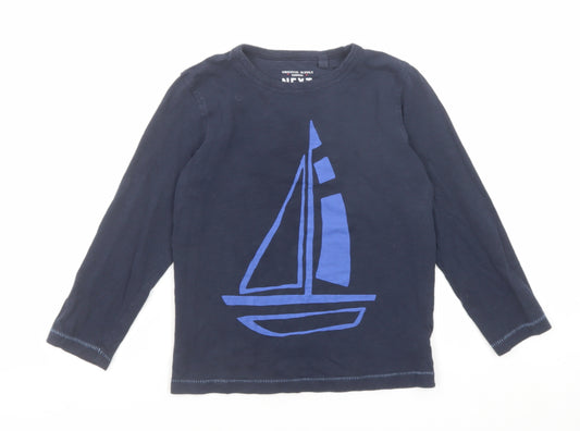 NEXT Boys Blue Cotton Pullover T-Shirt Size 4-5 Years Round Neck Pullover - Sail Boat