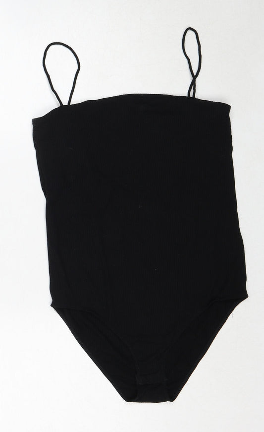 H&M Womens Black Viscose Bodysuit One-Piece Size M Snap