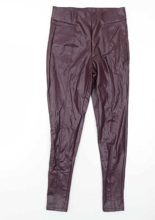 Marks and Spencer Womens Purple Polyester Trousers Size 10 Regular - Faux Leather