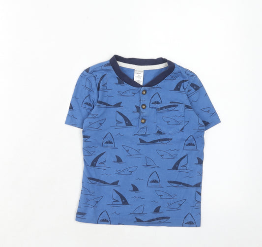 Carters Boys Blue Geometric Cotton Pullover T-Shirt Size 5 Years Round Neck Pullover - Shark Print
