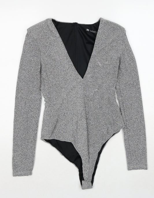 Zara Womens Silver Polyester Bodysuit One-Piece Size M Snap