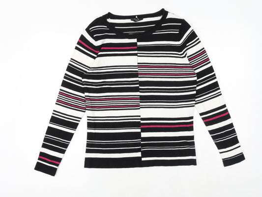 M&Co Womens Black Round Neck Striped Viscose Pullover Jumper Size 12
