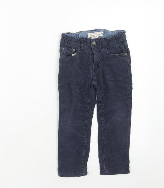H&M Boys Blue Cotton Chino Trousers Size 2-3 Years Regular Zip