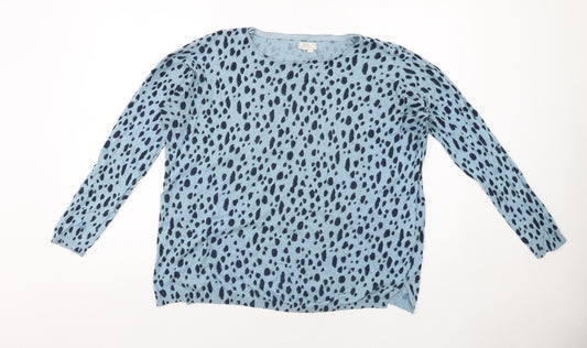 Fat Face Womens Blue Round Neck Animal Print Cotton Pullover Jumper Size 16 - Cheetah Pattern