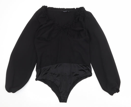 PRETTYLITTLETHING Womens Black Polyester Bodysuit One-Piece Size M Zip
