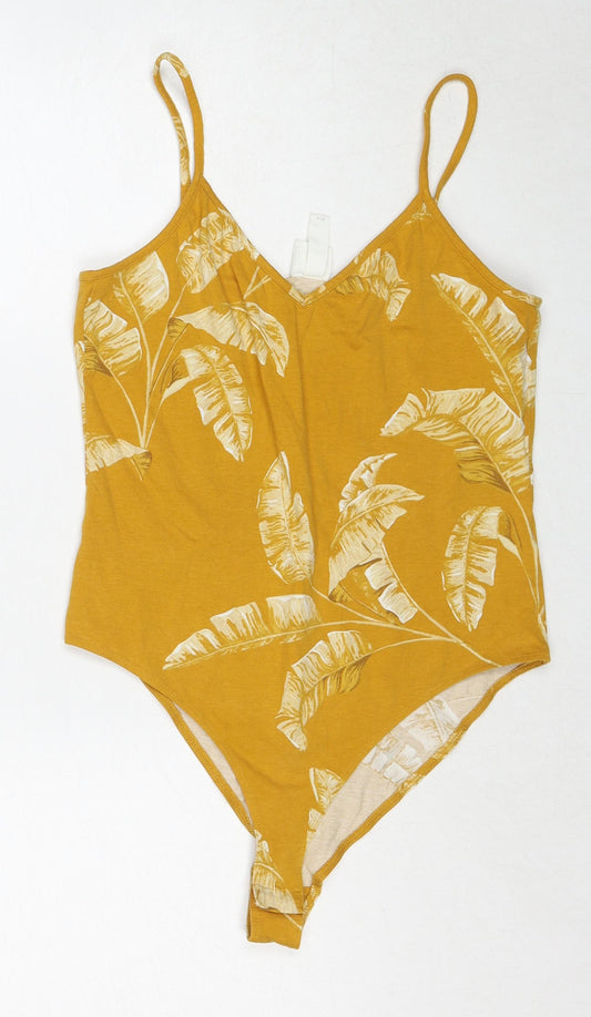 H&M Womens Yellow Geometric Cotton Bodysuit One-Piece Size M Snap