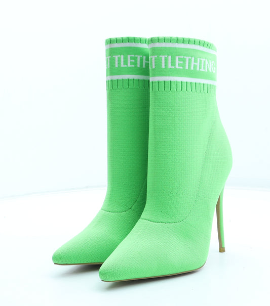 Pretty Little Thing Womens Green Polyester Bootie Boot UK