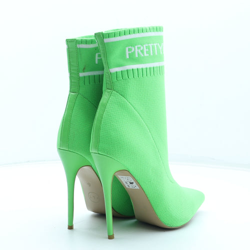 Pretty Little Thing Womens Green Polyester Bootie Boot UK