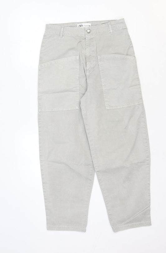Zara Womens Beige Polyester Tapered Jeans Size 8 Regular Zip