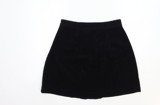 Zara Womens Black Cotton Mini Skirt Size S Zip