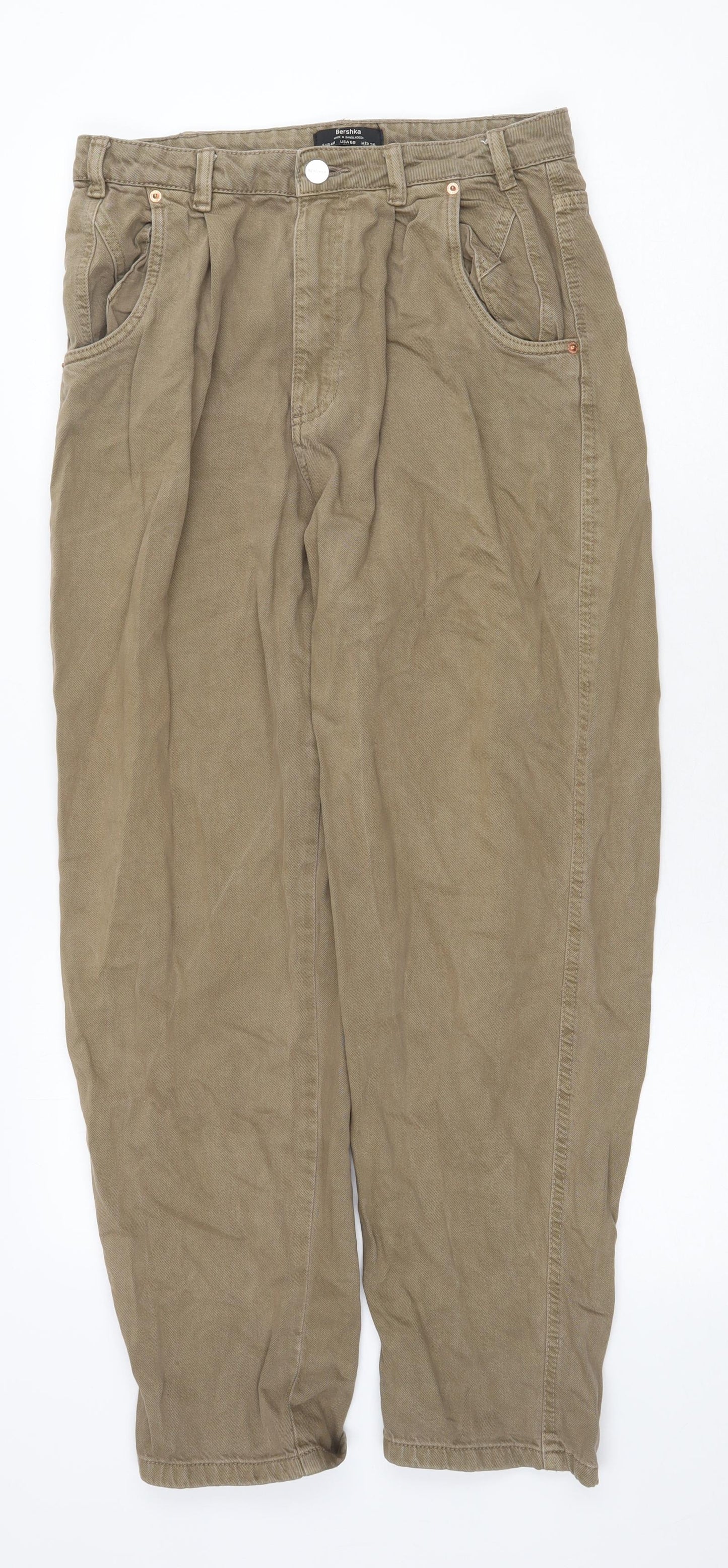 Bershka Womens Beige Cotton Straight Jeans Size 12 Regular Zip