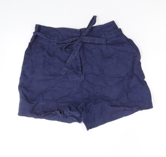 NEXT Womens Blue Linen Basic Shorts Size 12 Regular Zip
