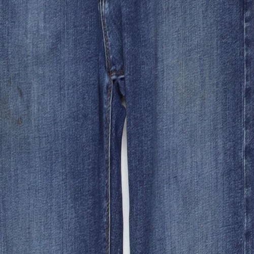 Marks and Spencer Mens Blue Cotton Straight Jeans Size 32 in L33 in Regular Button