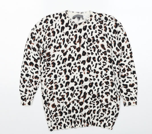 Mint Velvet Womens Multicoloured Round Neck Animal Print Cotton Pullover Jumper Size 10 Pullover - Leopard Print