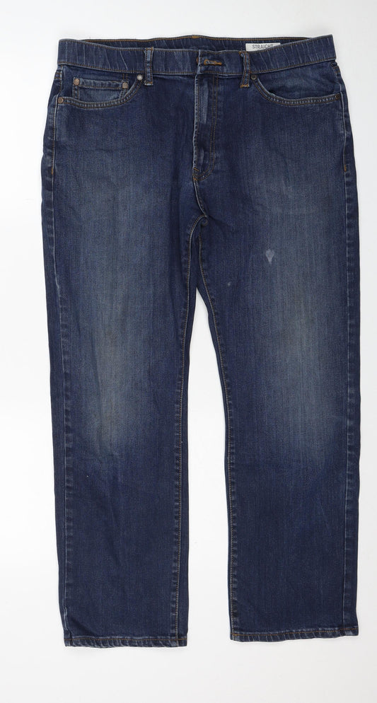 Marks and Spencer Mens Blue Cotton Straight Jeans Size 36 in L29 in Regular Zip