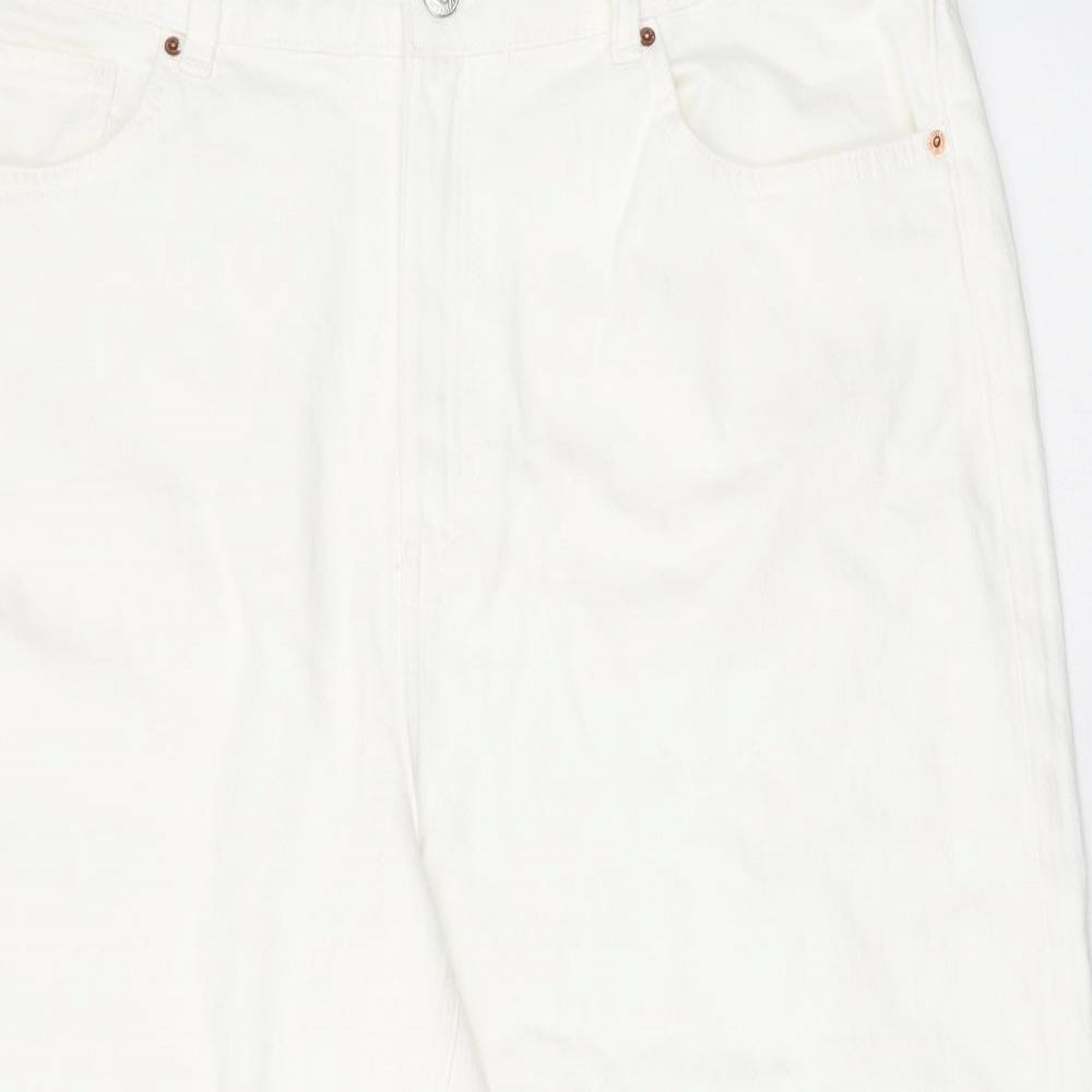 Marks and Spencer Womens White Cotton Wide-Leg Jeans Size 20 Regular Zip
