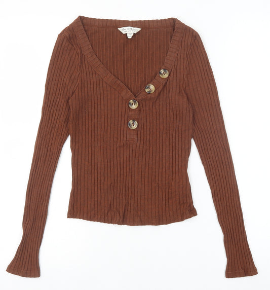 Miss Selfridge Womens Brown V-Neck Viscose Pullover Jumper Size 10 Pullover