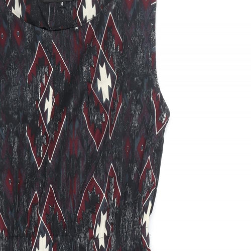 Mela London Womens Red Geometric Polyester Mini Size 8 Boat Neck Pullover