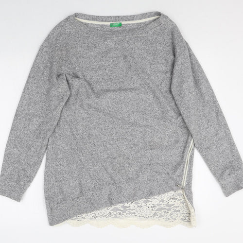United Colors of Benetton Womens Grey Polyester Pullover Sweatshirt Size M Zip - Lace Detail