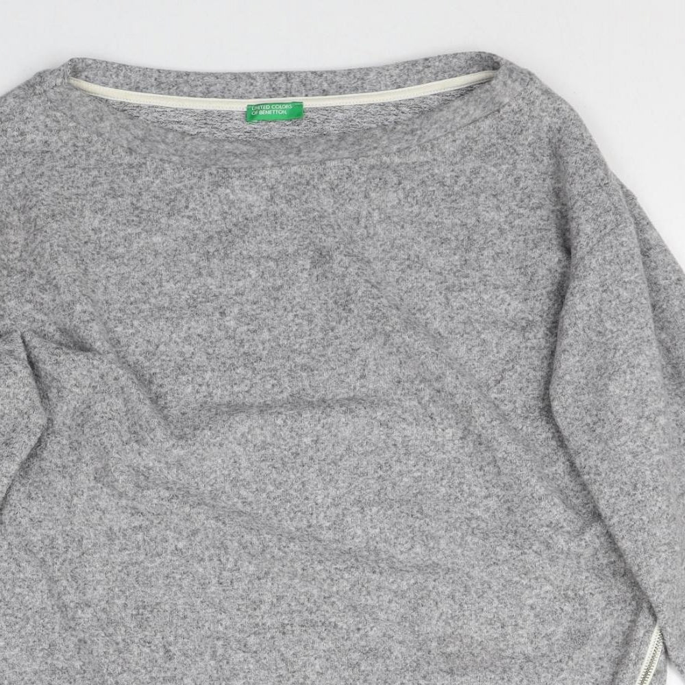 United Colors of Benetton Womens Grey Polyester Pullover Sweatshirt Size M Zip - Lace Detail