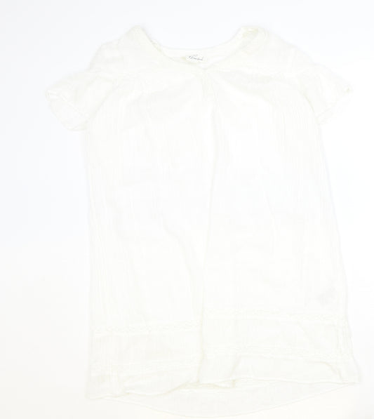 H&M Womens White Cotton T-Shirt Dress Size 12 Crew Neck Button