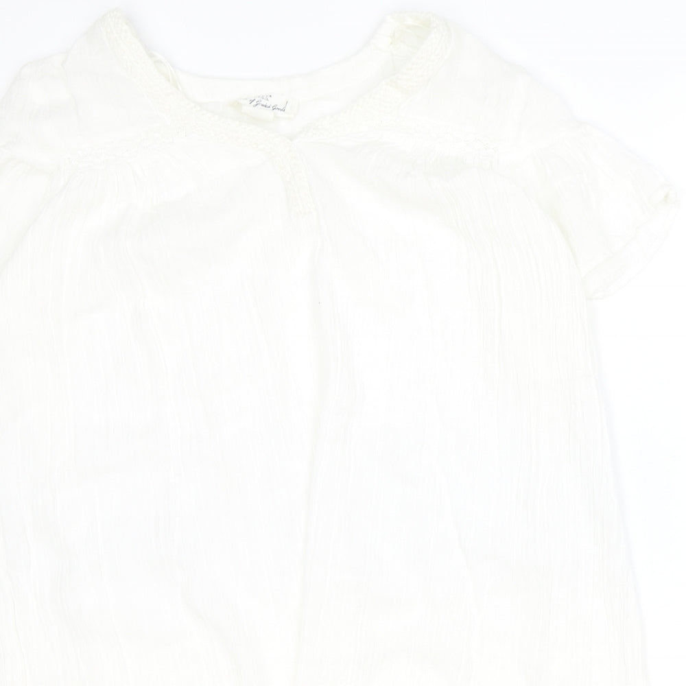 H&M Womens White Cotton T-Shirt Dress Size 12 Crew Neck Button