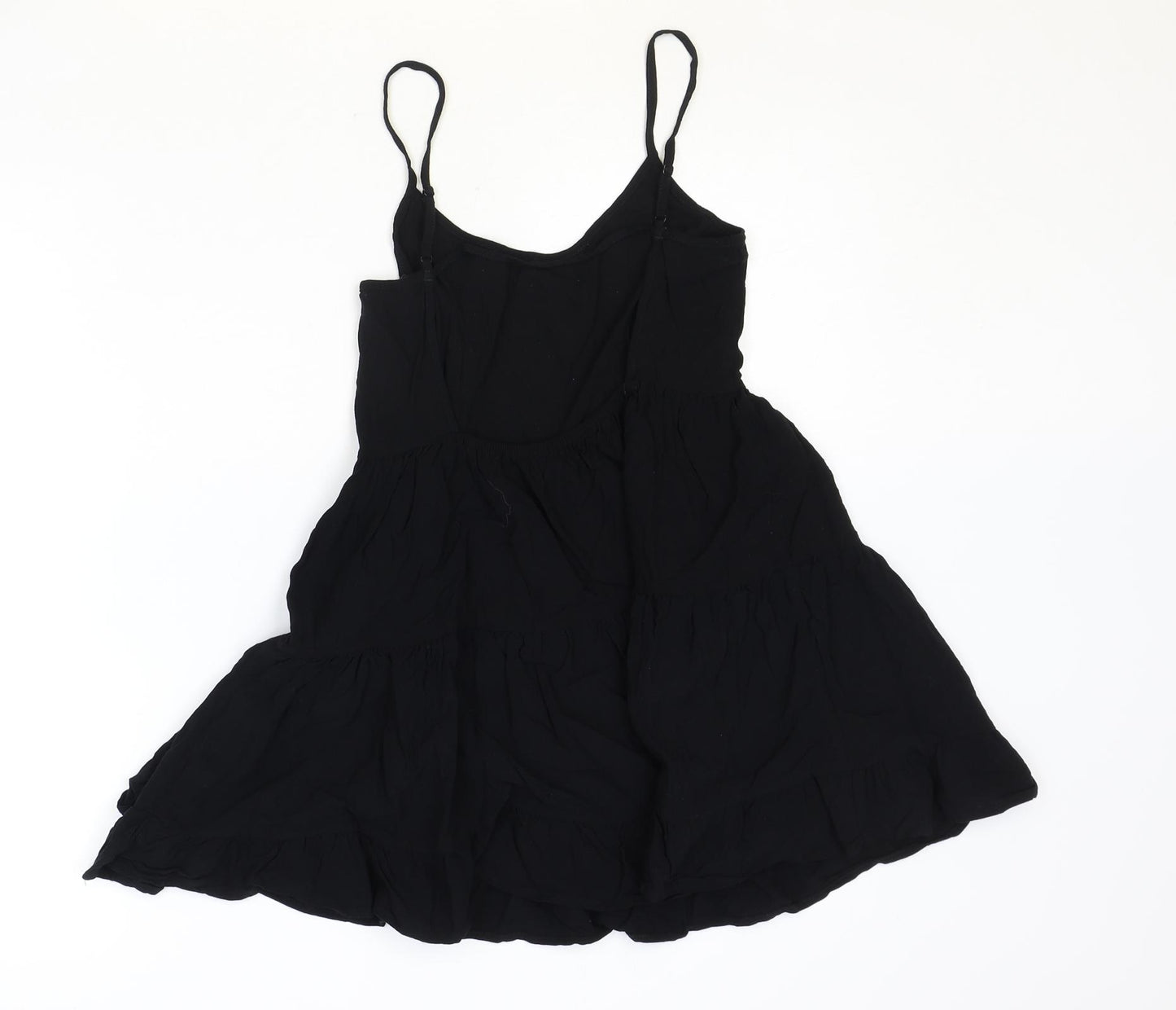 H&M Womens Black Viscose Skater Dress Size 10 Scoop Neck Zip