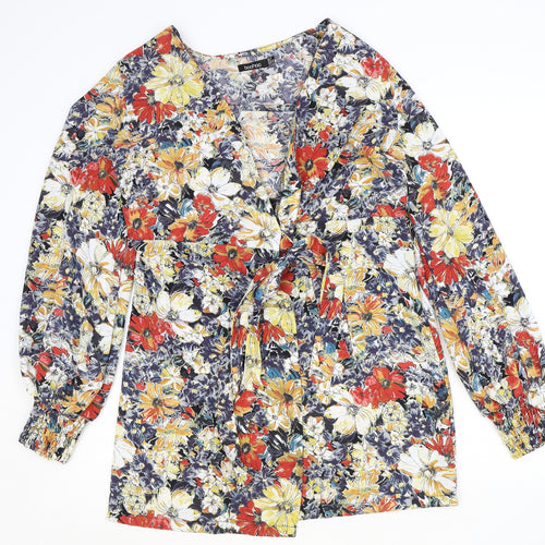Boohoo Womens Multicoloured Floral Polyacrylate Fibre Basic Blouse Size 10 V-Neck