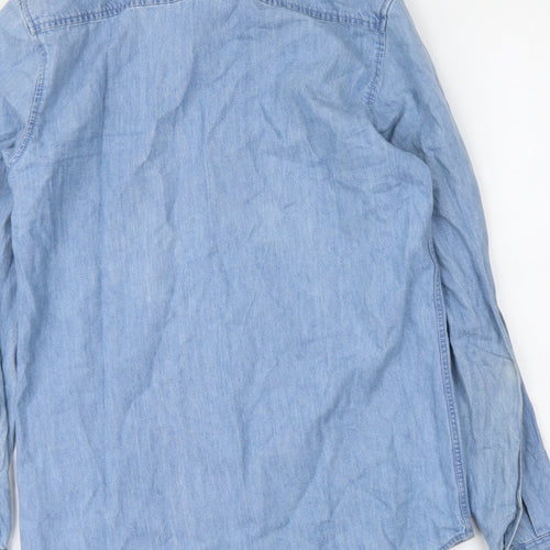 Topman Womens Blue Cotton Basic Button-Up Size XS Collared