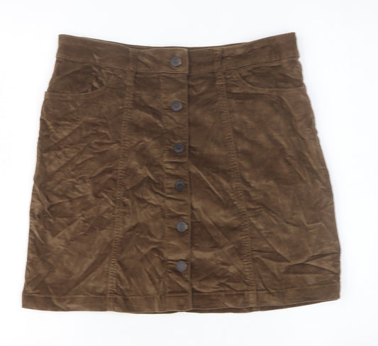 NEXT Womens Brown Cotton A-Line Skirt Size 12 Button