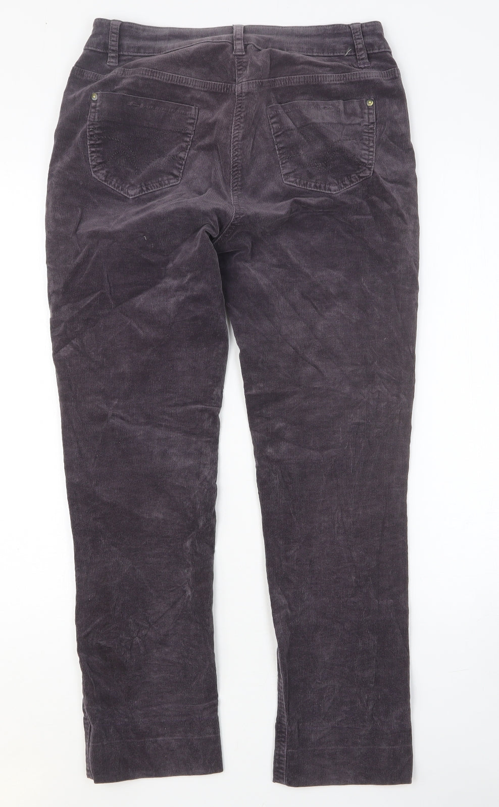 Moda Womens Purple Cotton Trousers Size 10 Regular Button - Embroidered Detail