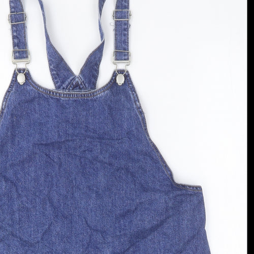 TU Womens Blue Cotton Pinafore/Dungaree Dress Size 16 Scoop Neck Buckle - Pockets Distressed Hem