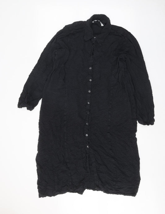 Zara Womens Black Polyester Shirt Dress Size XS Collared Button - Textured