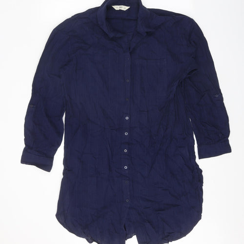 F&F Womens Blue 100% Cotton Shirt Dress Size S Collared Button