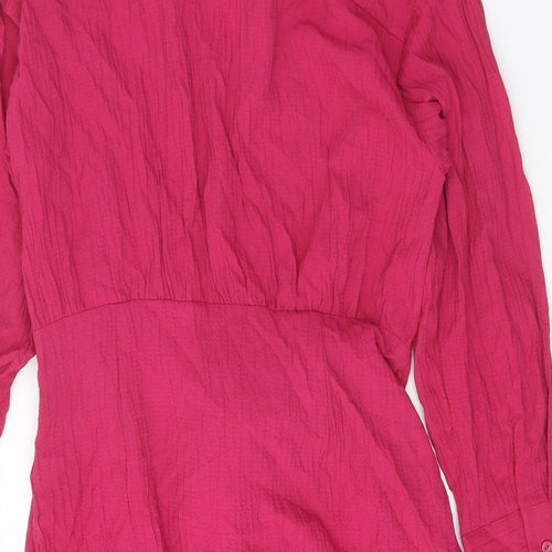 Zara Womens Pink Viscose Shirt Dress Size L Collared Tie - Tie Front Detail