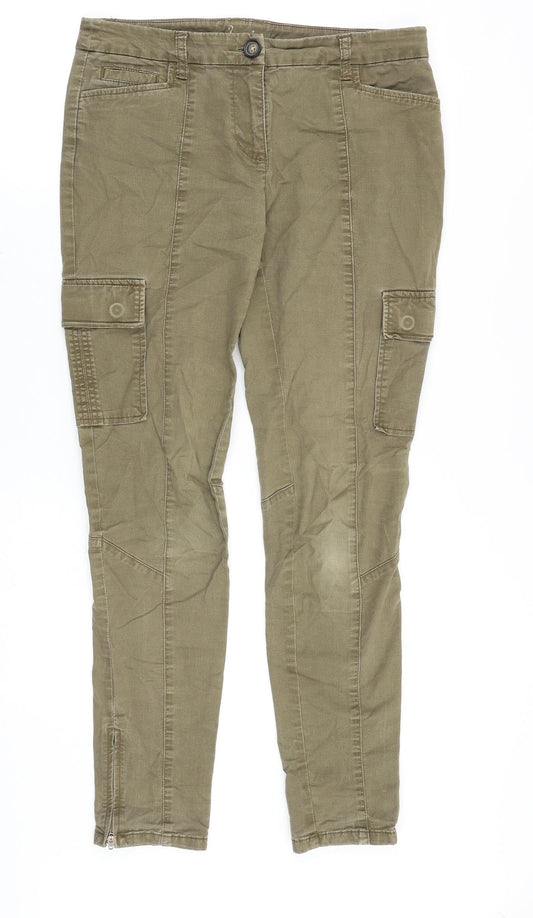 Boden Womens Green Cotton Cargo Trousers Size 10 Slim Zip